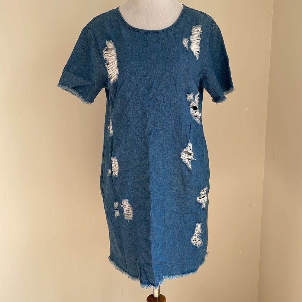 Denim dress with designer holes